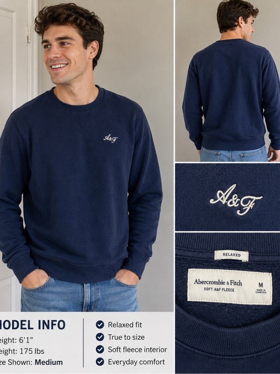 Abercrombie & Fitch Other - Abercrombie & Fitch Men’s Medium Navy Crewneck Sweatshirt A&F Fleece Logo
